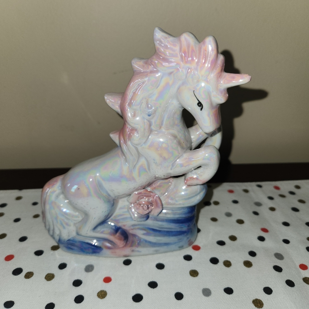 Vintage 1980s Unicorn Figurine Ceramic Porcelain Unicorn King Import Warehouse